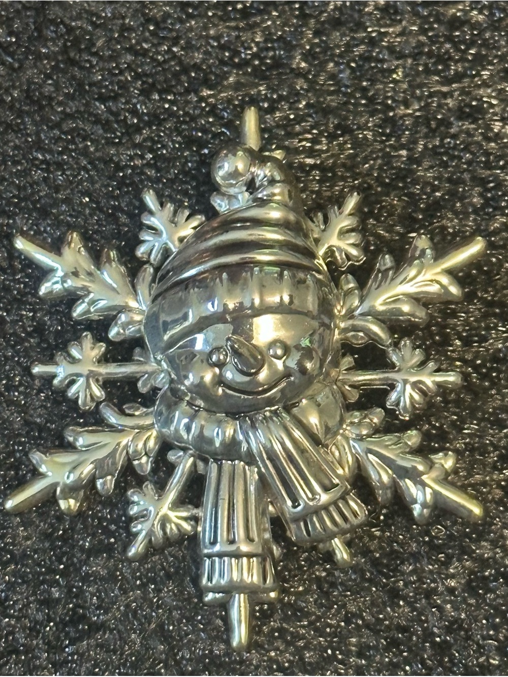 Vintage BEST Silver-Tone Snowman Snowflake Brooch/ Pendant Jewelry